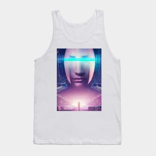 Girl face in futuristic cyberpunk style in neon colors Tank Top